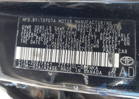 2006 Toyota Corolla Le from USA, damaged, VIN 2T1BR32E56C567635